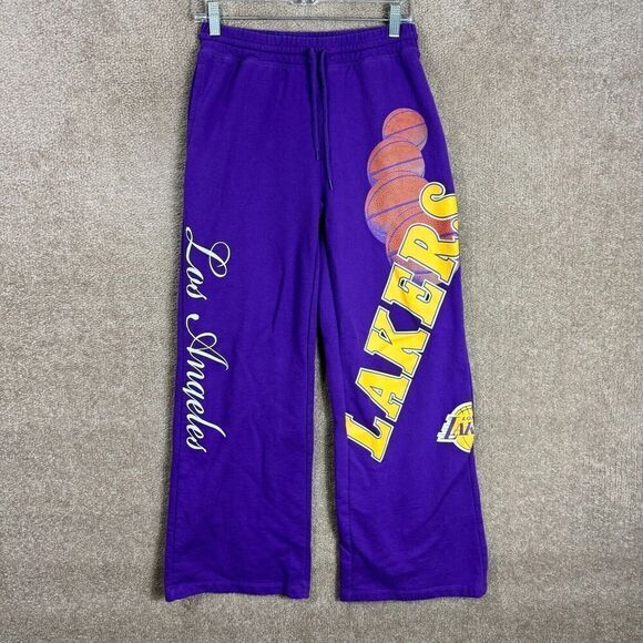 NBA LA Lakers Sweatpants Womens Size Small S Purple Wide Leg Graphic Drawstring - Picture 3 of 12